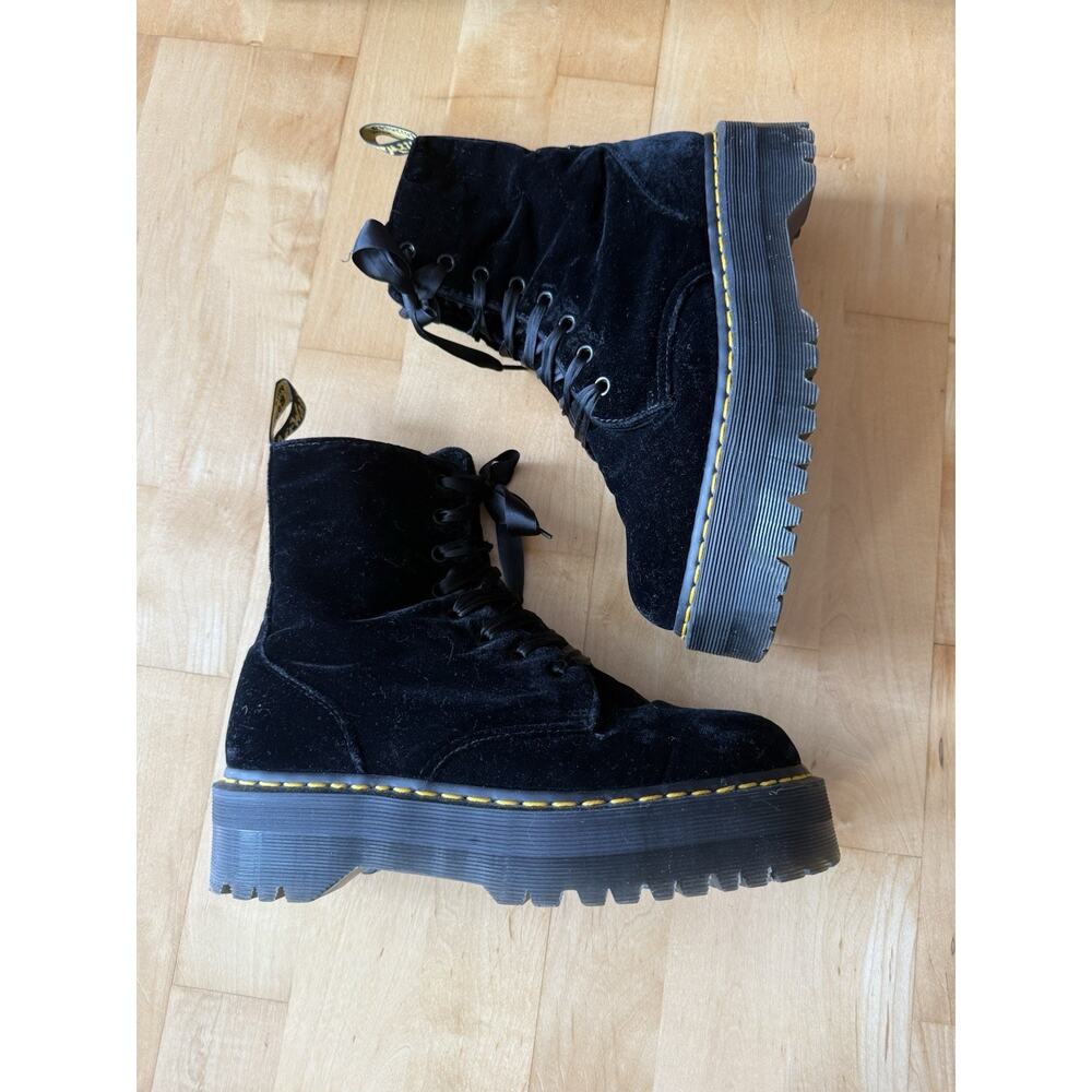 Dr Martens Jadon 8-Eye Side Zip Velvet Platform Combat Boots- Black Velvet 41 - Picture 3 of 6